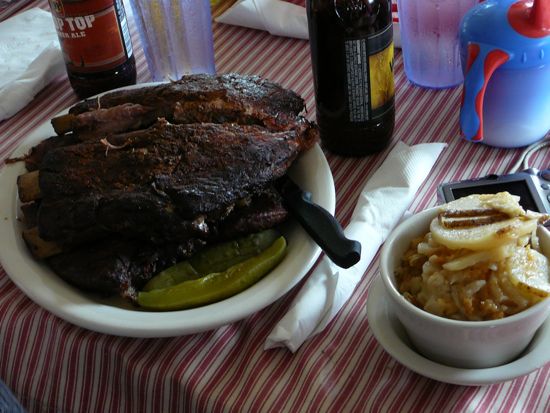 The Rib platter for two with a side of potato salad