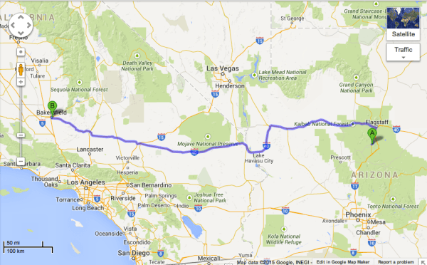 SedonaBakersfieldMap